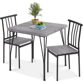 3-Piece Space-Saving Dining Set - Grey Wood Top Table with 2 Chairs