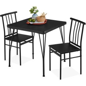 3-Piece Space-Saving Dining Set - Black Wood Top Table with 2 Chairs