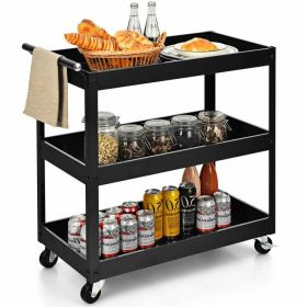 3-Tier Steel Rolling Utility Cart - Heavy-Duty Mobile Service Trolley with Locking Casters