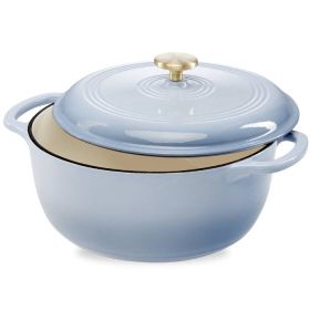 6-Quart Enameled Cast Iron Dutch Oven - Large Baby Blue Covered Casserole Pot