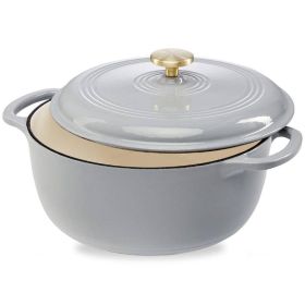 6-Quart Enameled Cast Iron Dutch Oven - Large Light Grey Covered Casserole Pot