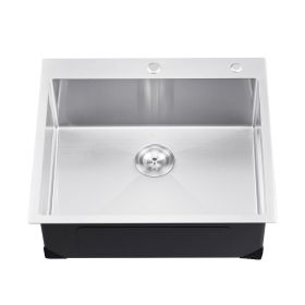 25 inch Kitchen Sink Workstation, 304 Stainless Steel Top Mount Sinks, Drop-In Single Bowl Farmhouse Basin with Accessories