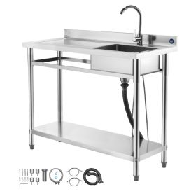 Stainless Steel Utility Sink, Free Standing Single Bowl Commercial Kitchen Sink with Faucet