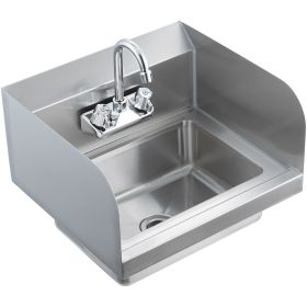 Commercial Hand Sink with Faucet and Side Splash, Stainless Steel Sink for Washing, Small Hand Washing Sink, Wall Mount Hand Basin for Restaurant
