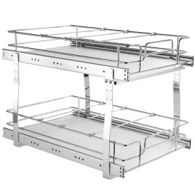 2 Tier 14"Wx21"Dx15"H Pull Out Cabinet Organizer, Heavy Duty Slide Out Pantry Shelves, Steel Roll Out Drawers, Sliding Drawer Storage for Home