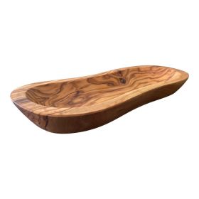 Mediterranean Olive Wood Multi-Purpose Bowl - Handcrafted Natural Wooden Serving Dish, Unique Long Wavy Decorative Tray for Snacks, Salsa, Charcu