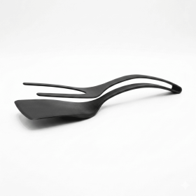 2-in-1 Silicone Spatula Tongs Cooking Tool - Non-Stick Heat Resistant Flipping Tongs for Eggs, Pancakes, Omelets, Steak