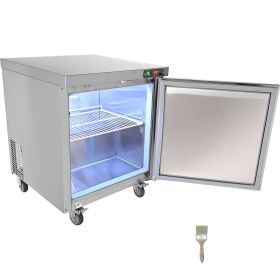 28-inch Stainless Steel Undercounter Refrigerator, 7.4 Cubic Feet, with Fan-Assisted Cooling and Lockable Single Door