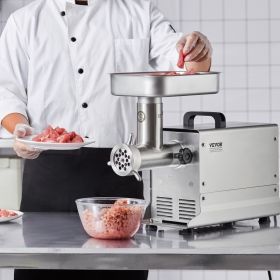 Commercial Electric Meat Grinder 11 Lbs/Min Sausage Stuffer Maker Kitchen (Option: Silver)