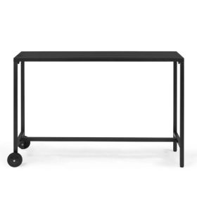 55" Outdoor Bar Table With Wheels, Rectangle Narrow Counter Height Table, Ideal Bar Height Table For Balcony Patio Garden Yard Poolside, Black (Option: defaulttitle)