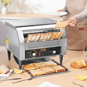 Commercial Conveyor Toaster, 450 Slices/Hour Conveyor Belt Toaster, Heavy Duty Stainless Steel Commercial Toaster Oven, Electric Restaurant Comme (Option: Silver)