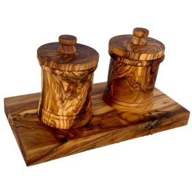 Premium Olive Wood Canister Set with Carved Storage Base - Elegant Countertop Kitchen Organizers for Spices, Tea, Coffee (size: 2-canister set plus base)