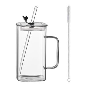 1 Pcs Transparent Glass Straw Cup, 4 Colors Square Glass Cup With Straw And Lid, High Borosilicate Glass Cup, Milk Cup, Juice Cup, Cold Drink Cup (Option: Transparent)